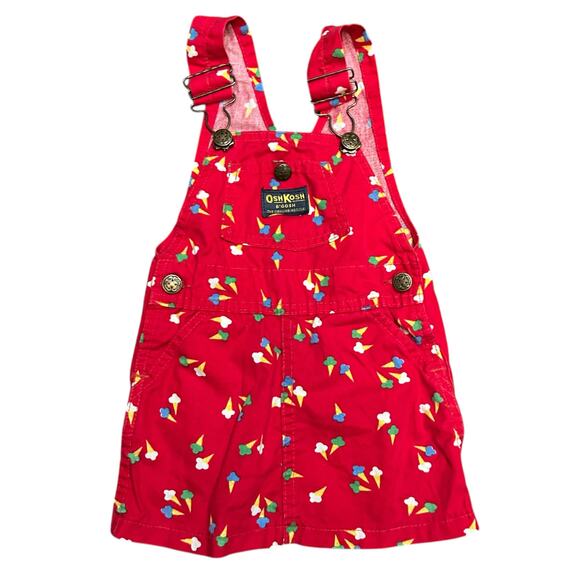 oshkosh red overall dress Vtg OshKosh B'gosh Vestbak Red Denim Overall Dress Infant 18 M Ice Cream  Print